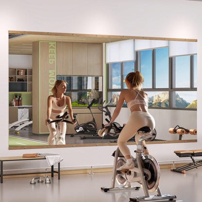Hasipu 2Pcs 63''x28'' Home Gym Mirror Large Full Length Wall Mounted Full Body Mirror for Yoga Dance Fitness Exercise Studio Bedroom Garage, Frameless Tempered Glass Workout Mirrors Walnut Rectangular