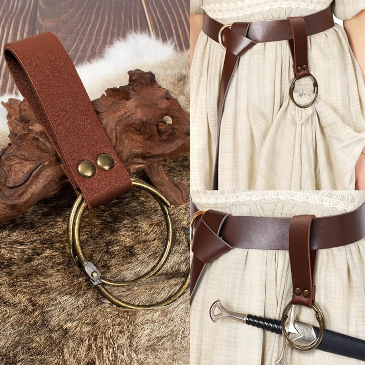 KOTORA Pirate Costume Pirate Head Scarf Bandanas Belt Waist Sash Medieval Belt Pouch Coin Purse Leather Hook Festival Sets (Pattern02 Brown)