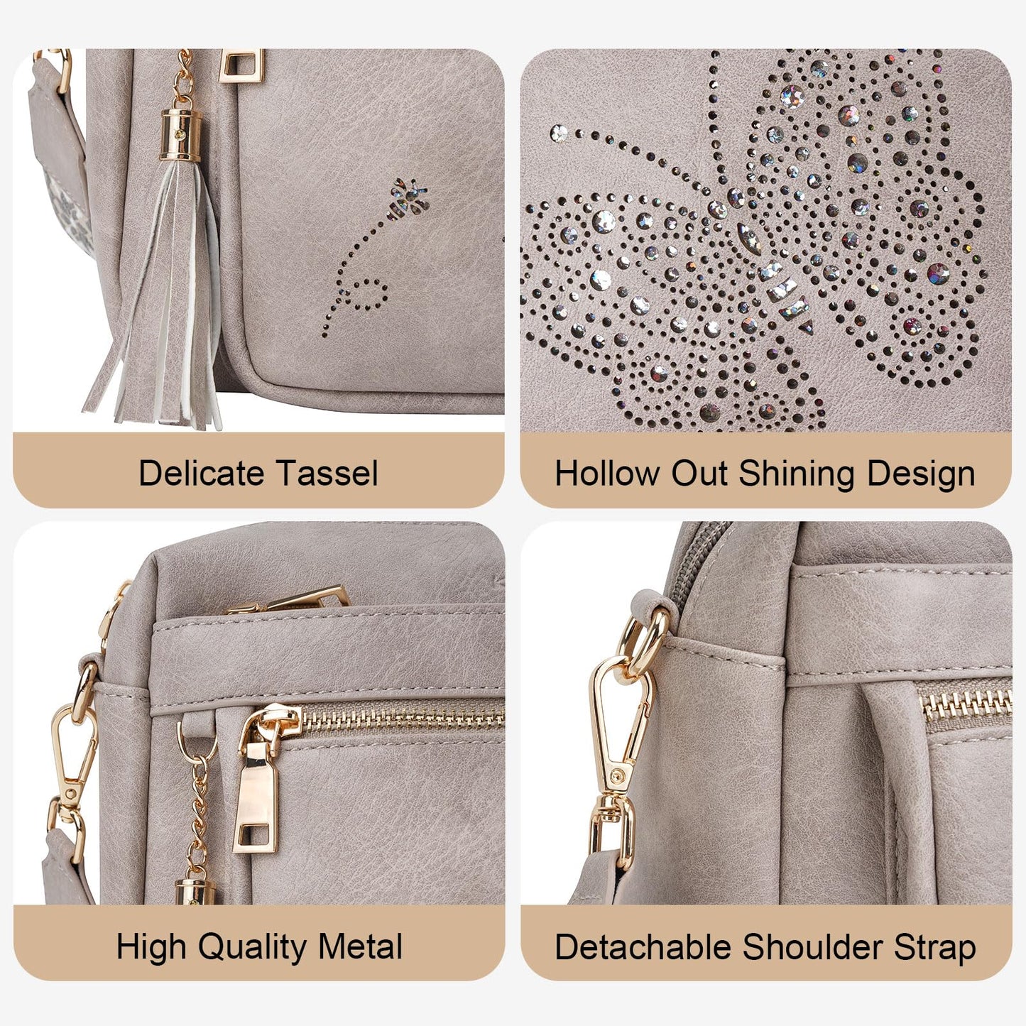 KITEVIUN Crossbody Bags for Women Trendy Leather Crossbody Purse Shoulder Handbags Butterfly Design