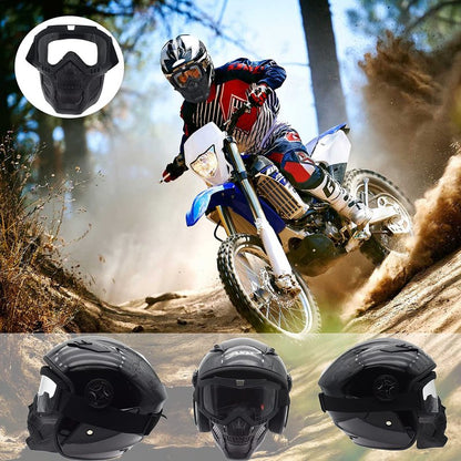 LJDJ Motorcycle Goggles with Removable Face Mask - Dirt Bike ATV Motocross Eyewear Anti-UV Adjustable MX Riding Offroad Cycling Motorbike Protective Glasses Racing Combat Tactical Military Goggles