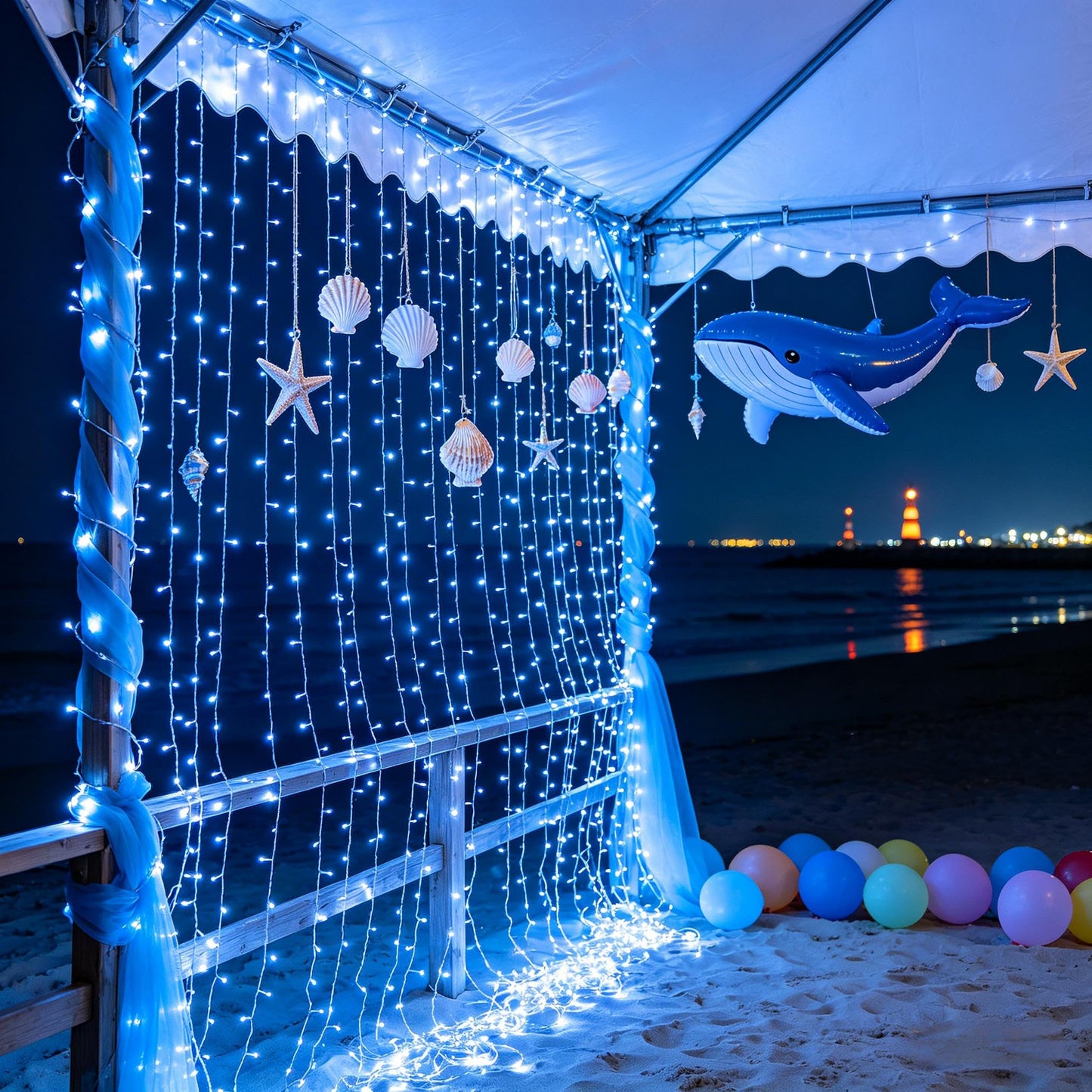 300 LED Blue Birthday Party Decorations String Lights with 12 Modes Timer Dimmable, Waterproof Green Wire Christmas Tree Lights, 75FT Fairy Lights for Bedroom, Outside, Ocean Party, Xmas Decor