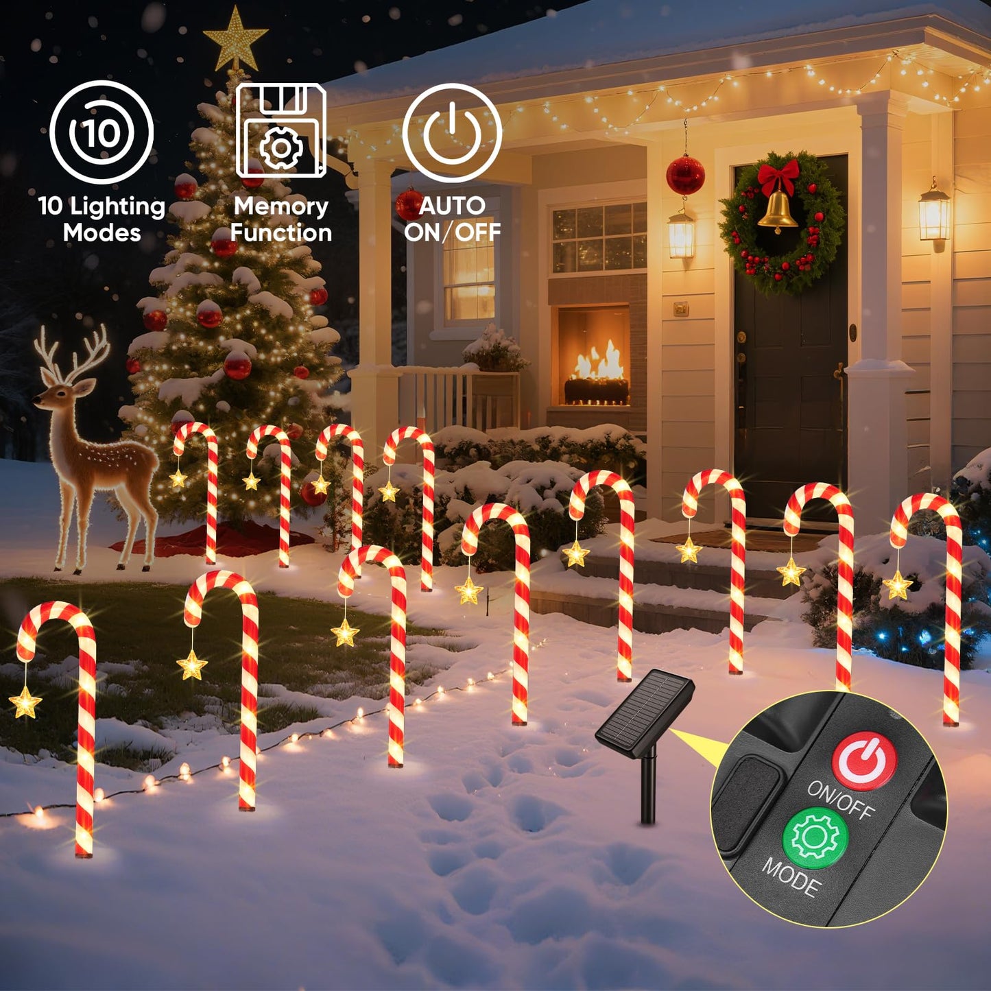 BOMIER Solar Christmas Lights Outdoor Waterproof: 24-Pack Solar Candy Cane Christmas Decorations Outdoor Pathway Lights with Stakes 10 Modes, 144 LED Xmas Decorations for Yard Garden Holiday Decor