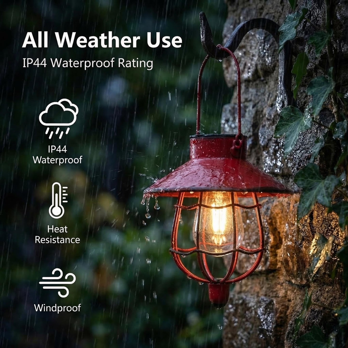 YAKii 2 Pack Solar Lantern Hanging Waterproof Outdoor Metal Solar Lamp with Warm White Light Decorate for Yard Garden Pathway Patio Porch Decor (Red)