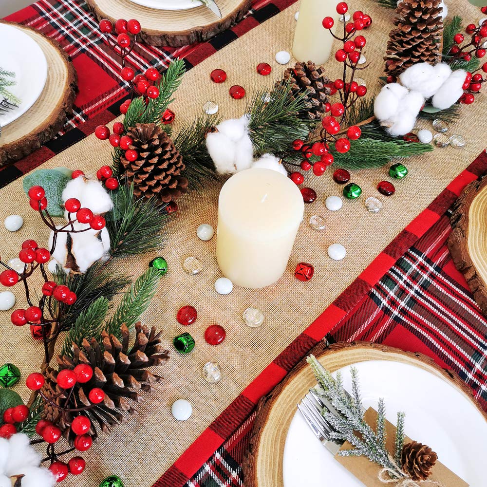 Artificial Christmas Pine Garland with Berries Pinecones Spruce Eucalyptus Leaves Cotton Balls Winter Greenery Garland for Holiday Season Mantel Fireplace Table Runner Centerpiece Décor 6 feet
