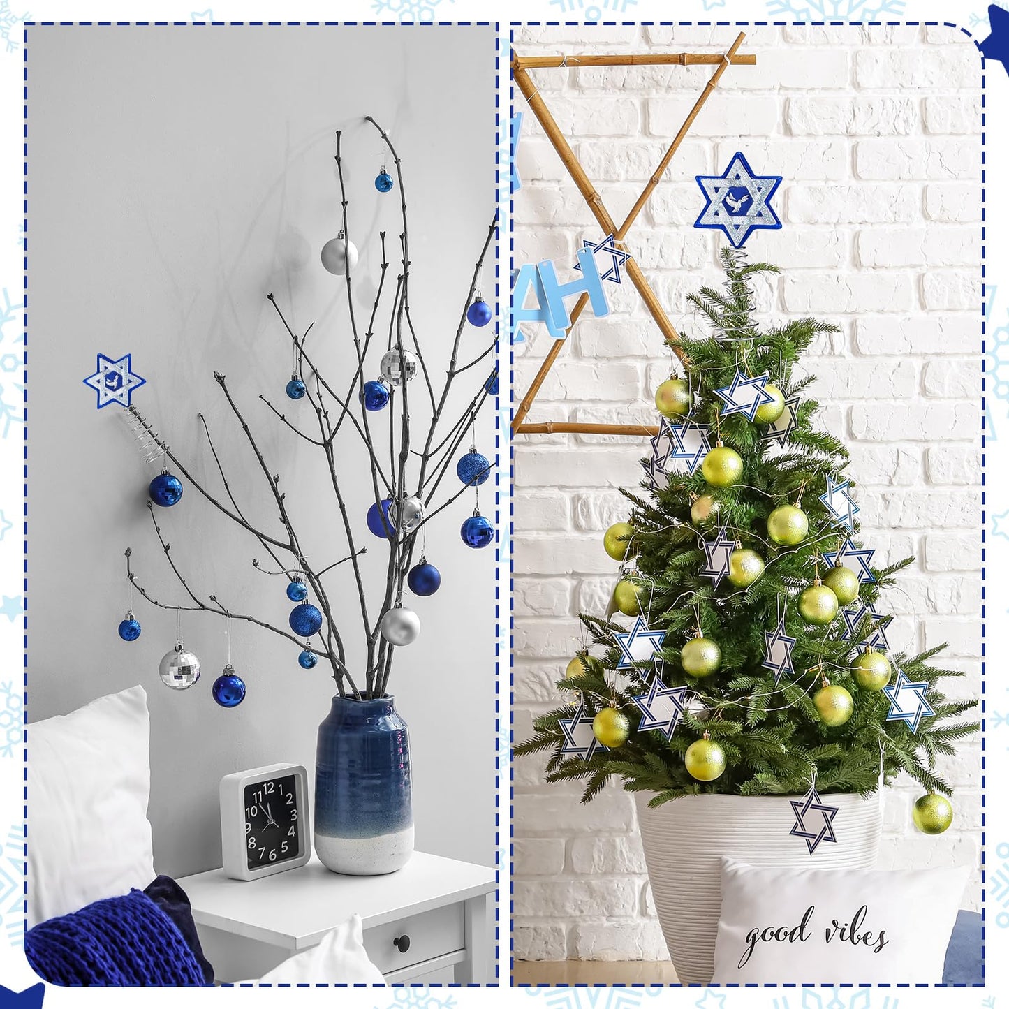 Namalu Christmas Hanukkah Tree Topper 4 Inch Mini Star of David Tree Topper Small Hanukkah Ornament Decor for Chanukah Jewish Home Xmas Wine Bottle Wedding Bridal Shower Holiday Party Decoration