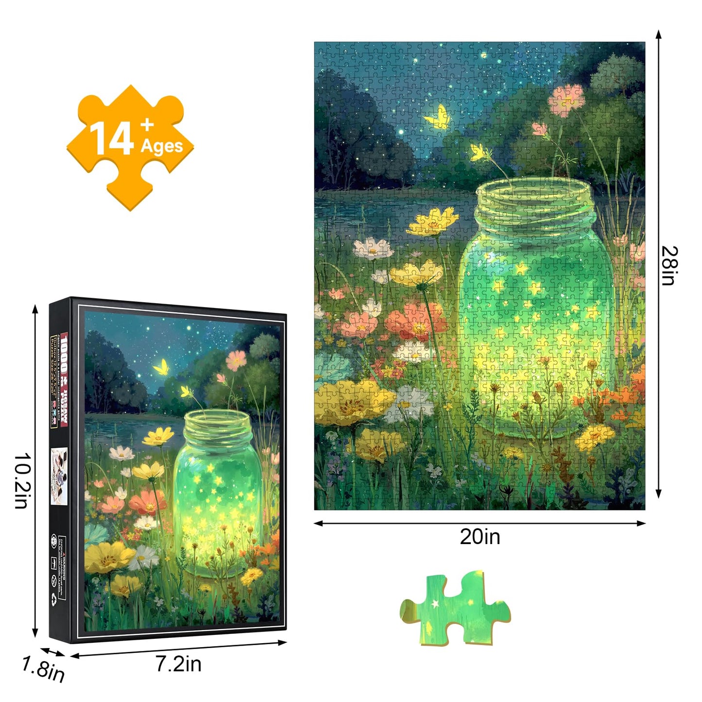 1000 Piece Jigsaw Puzzle for Adults, Dreamy Starry Sky & Flower Sea with Glowing Glass Jar, Stress Relief Toy & Wall Art Decor, Ideal Gift for Birthdays, Christmas & Special Occasionsfor