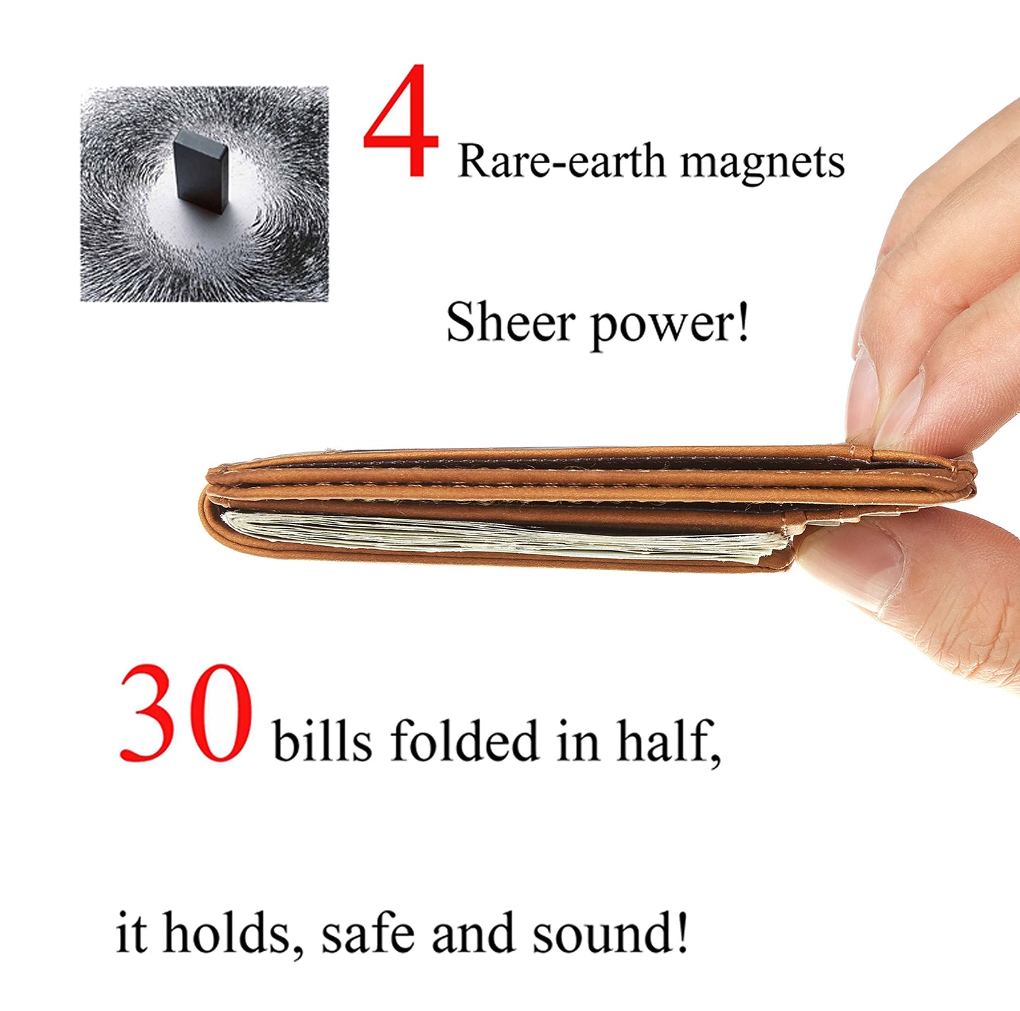 Toughergun Slim Wallet for Men RFID Blocking Money Clip, Minimalist Front Pocket Credit Card Holder, Magnetic Thin Mens Wallets with ID Window(Deep Brown)