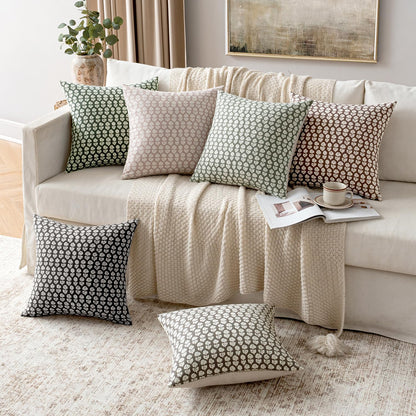 MIULEE Winter Block Print Pillow Covers 18x18 Inch Set of 2, Christmas Vintage Floral Throw Pillow Cases Neutral Linen Farmhouse Cushion Covers for Couch Sofa Bed Chair Living Room, Army Green