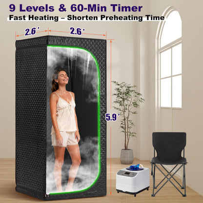 RRGFB Steam Sauna Tent for Home with Transparent Door, Portable Indoor Sauna with Powerful Steam Heating, Foldable Personal Spa for Relaxation (Single Rectangular,Black)