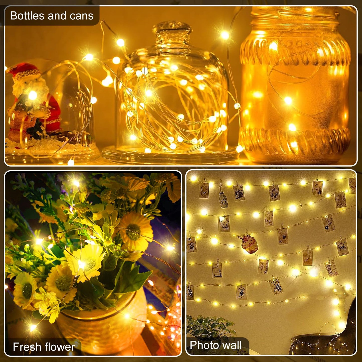 Aogist 2-Pack 16FT Fairy Lights with Spool,Ultra-Bright 50 LEDs Battery Operated Copper Wire String Light for Bedroom Christmas Wedding Centerpiece Parties Decoration,Warm White