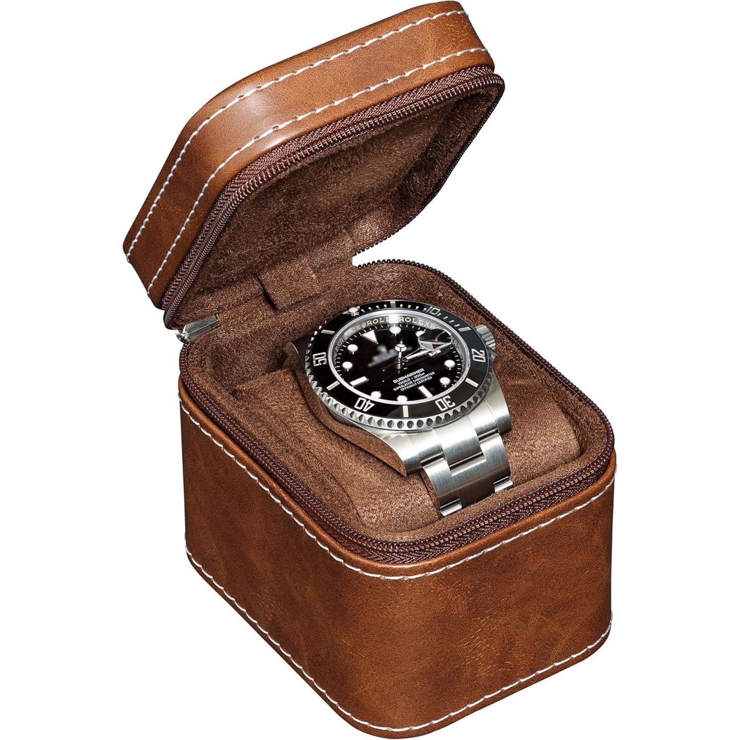ROTHWELL Single Watch Travel Case | Compact PU Leather Protective Box with Microsuede Interior | Fits Watches & Smartwatches Up to 55mm (Tan/Brown)
