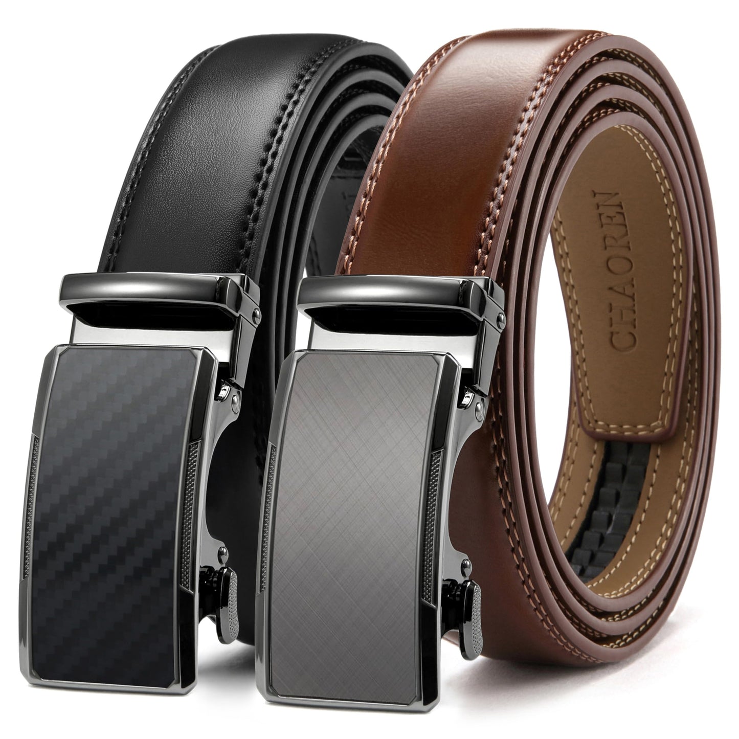 CHAOREN Mens Dress Belt Leather 2 Pack - Mens Ratchet Belt for Dress Shirt and Pants Every Occasion (32mm)
