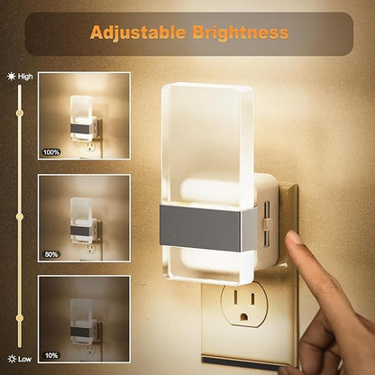 JandCase Night Lights Plug into Wall, Dusk to Dawn Sensor, 3000K Soft White LED, Acrylic Design, 0-100lm Adjustable Brightness, for Bedroom, Bathroom, Living Room, Hallway