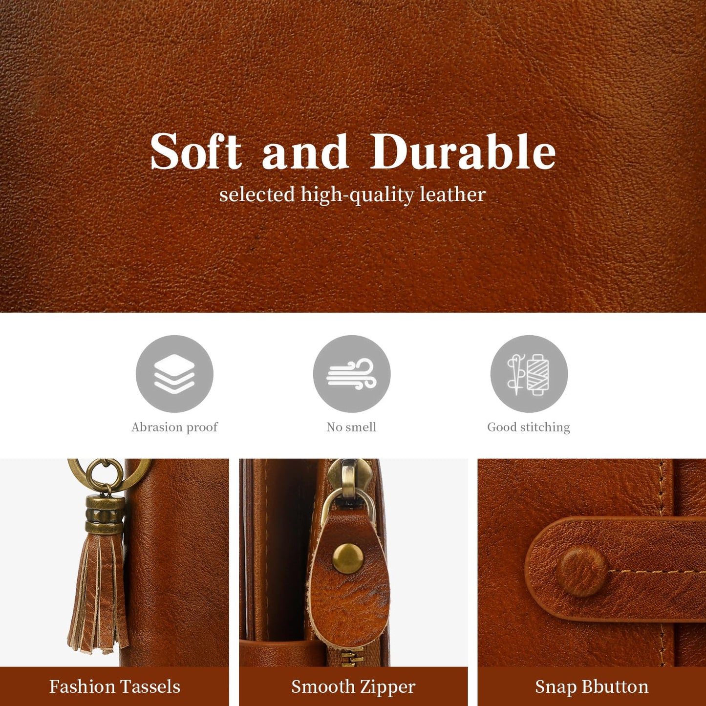 Blucoay Leather Wallet Women,RFID Blocking Small Wallets for Women Compact Bifold Slim Wallet Card Holder With Zipper Coin Pocket Brown
