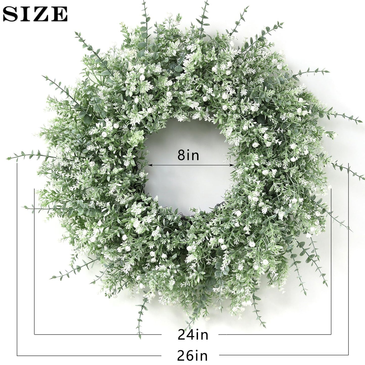 26''Large Artificial Eucalyptus Wreath for Front Door(White-Green)