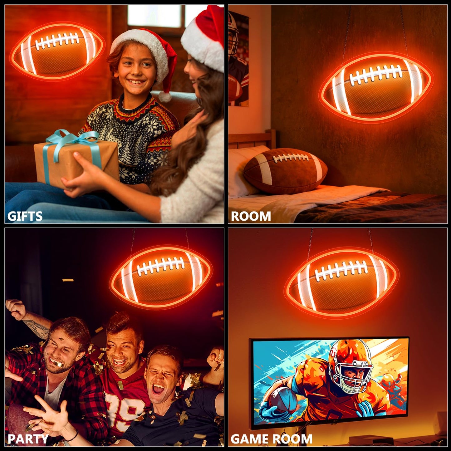 HAJAE Football Neon Sign for Wall Decor, UV Printed Football-Shaped Neon Light, Rugby LED Sign for Man Cave, Bedrooms, Game Room Decor, Gift for Football Sports Fans Teens