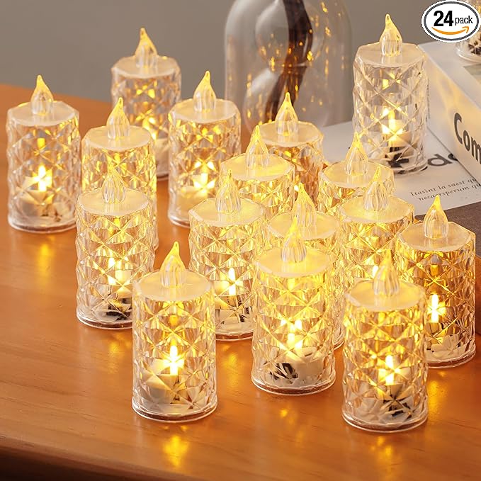 24-Pack Flameless LED Candles, Battery Operated Tea Lights for Realistic Flicker, Wedding Christmas Thanksgiving Home Decor Centerpieces