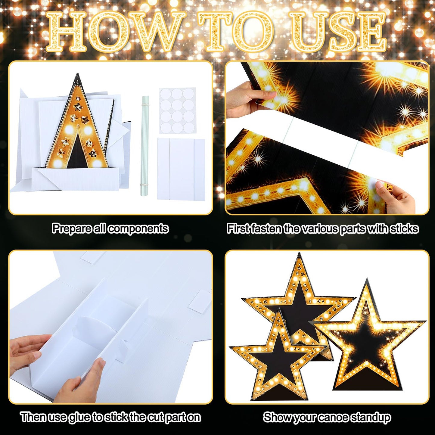 Leinuosen 3 Pcs 25.8"-31.5" Star Starry Night Movie Night Party Decorations Under The Stars Cardboard Cutout Stand-up Prom Award Homecoming Wedding Birthday Party Photo Prop Backdrop Decor