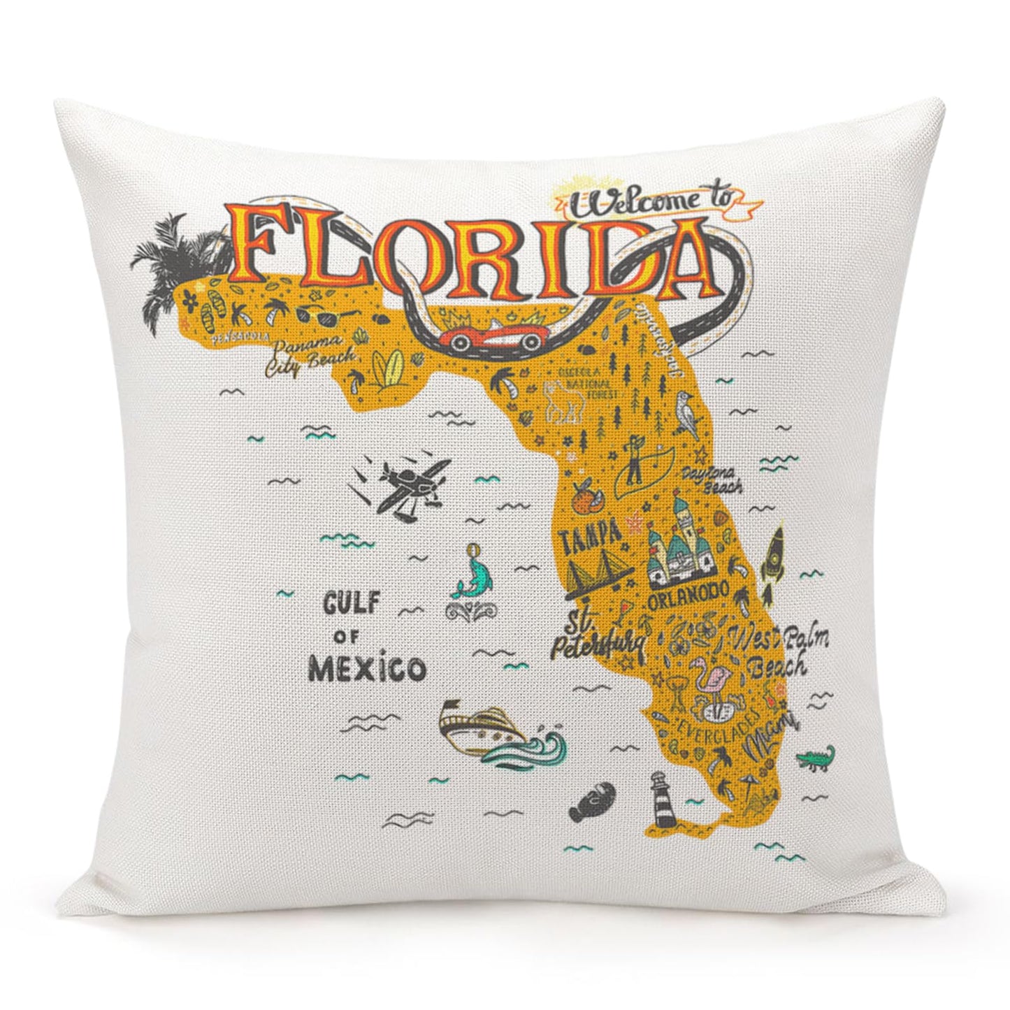 Jiaopenyou Throw Pillow Cover 20x20 Inch,Florida Orlando State Throw Pillow Case,Home Decor Cushion Covers for Sofa Living Room Couch Bed