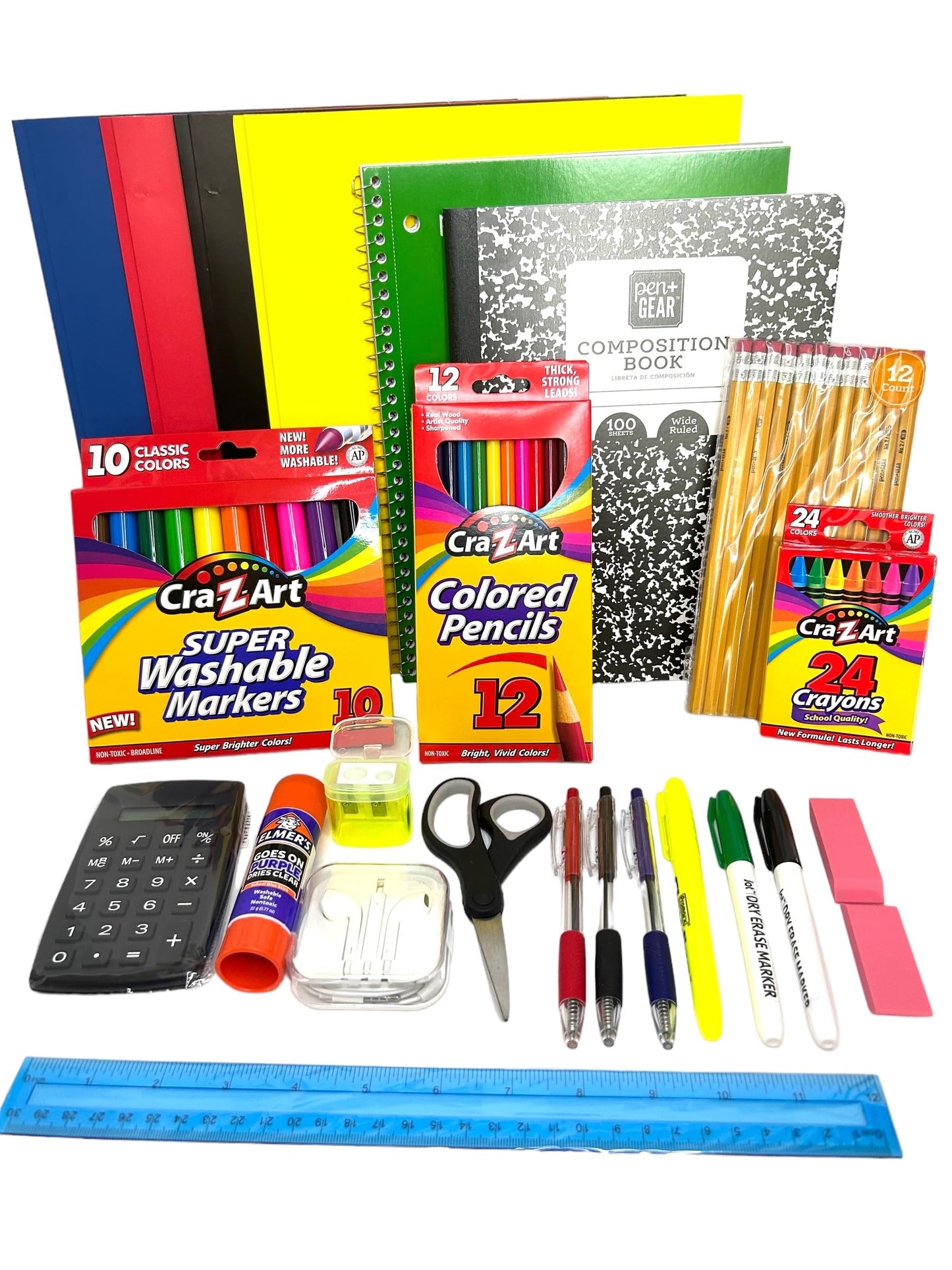 Back to School Supplies Essential Bundle - 4th Grade | 5th Grade | 6th Grade | 7th | 8th Grade Notebook, Folders,Headphones, Markers, Glue, Ruler, Crayons by SCHOOL SUPPLIES OF THE CAROLINAS