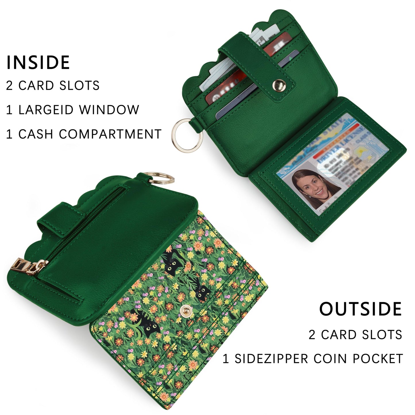 Lostars Wallet Keychain Wristlet for Women RFID Card Holder with Keychain,Tassel Card Pocket Key Chains for Women (Print, Cat)