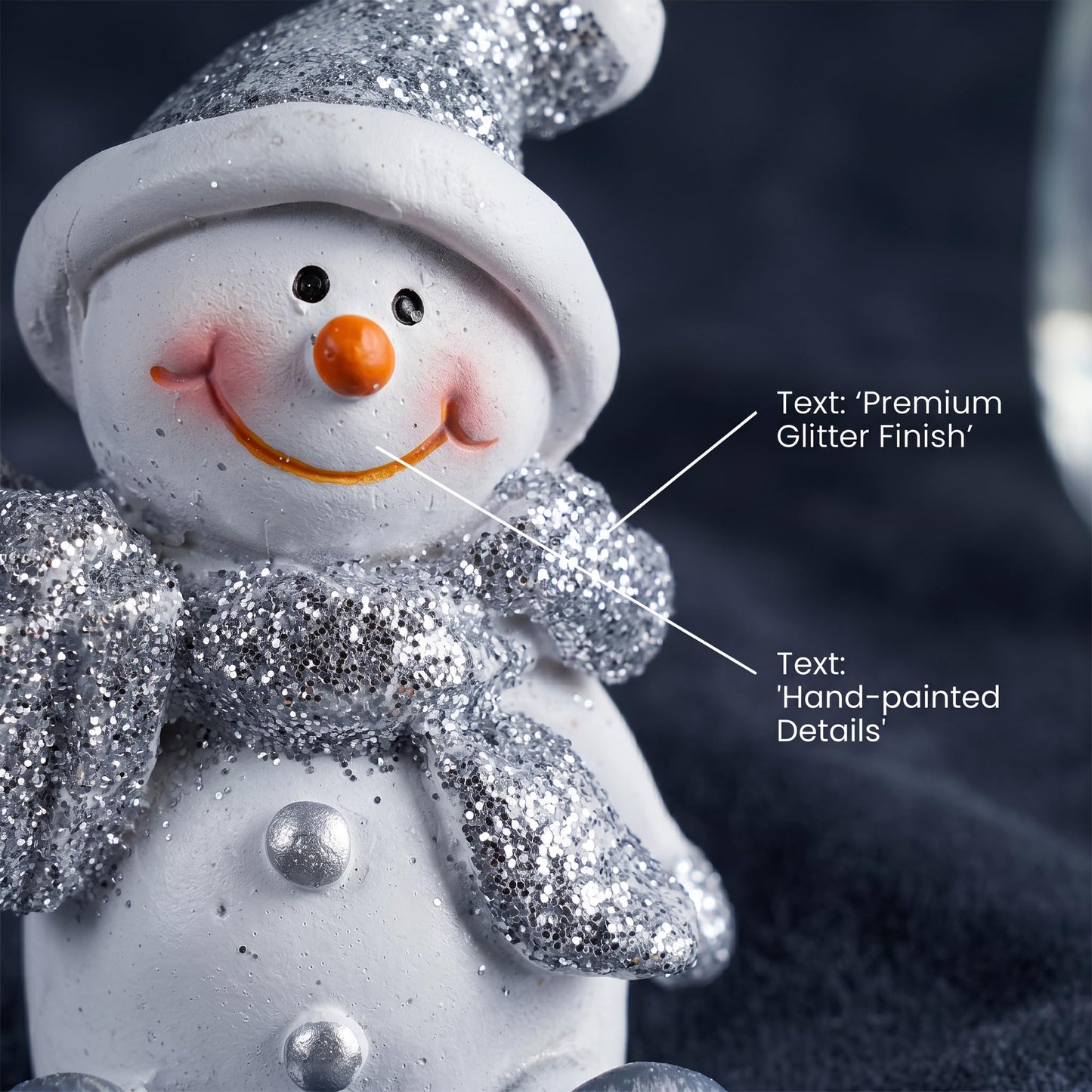 Brizoria Snowman Decor Christmas Decorations Indoor Sitting Resin Figurines Set of 2 Silver Glitter Finish with Gift Box and Lantern Winter Tabletop Mantel Shelf Holiday Display