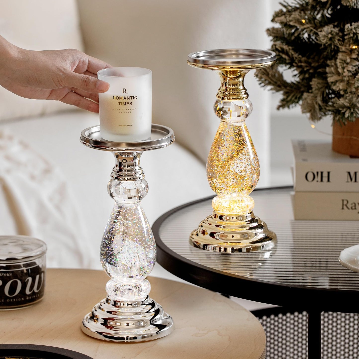 Music Water Lantern Candle Holder Table Centerpiece Decor Candlestick Holders for Party Wedding Housewarming Birthday Anniversary Christmas New Year Gifts (Gold)