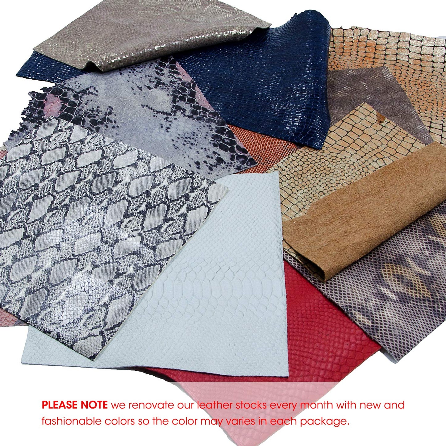 Mardili Printed and Embossed Upholstery Leather Scraps,1.5-1.8LBs Large Pieces,Square(10" *10") and Irrgular Size