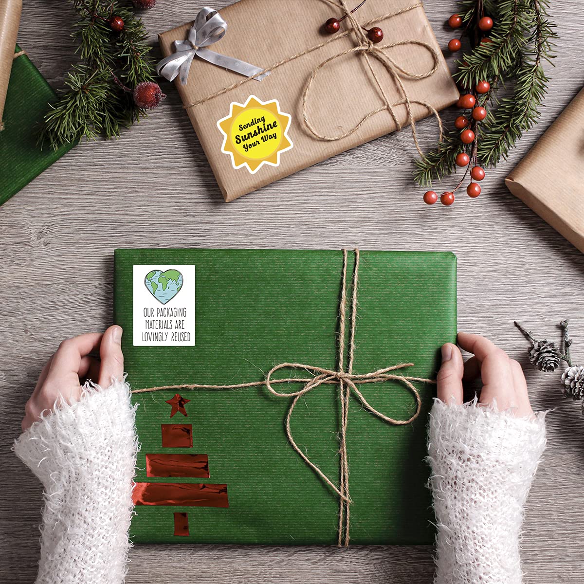 Muminglong 1.5 Inch Our Packing Materials Are Lovingly Reused Sticker, Thank You, Reused Box, Recycling Label, Love Shaped Earth, Handmade, Packaging, 500 PCS