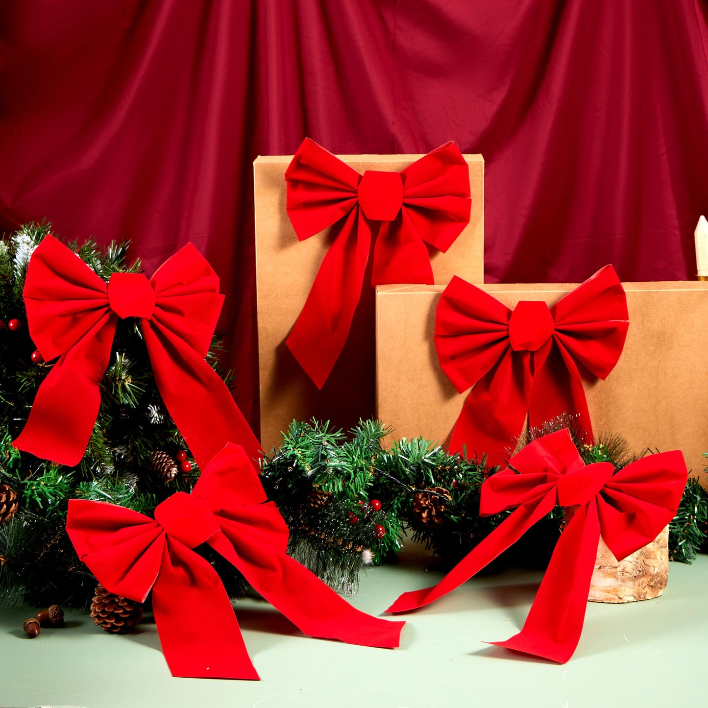 JOYIN 12 Pack Christmas Red Velvet Bows, 13" Long by 9" Wide Decorative Christmas Bows for Wreath Garland Tree Decor, Indoor Outdoor Holiday Decoration