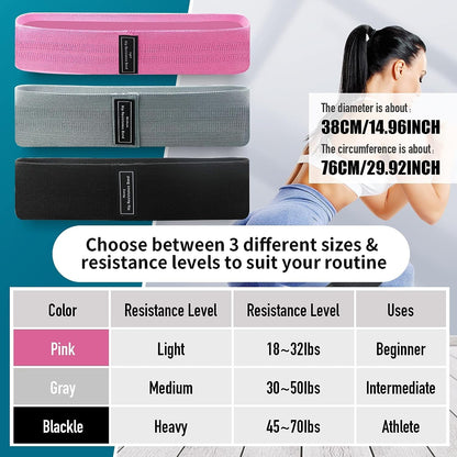 Resistance Bands Sets Portable Exercise Loops for Legs and Hip 3 Resistance Level Workout Weight Bands with Non-Slip Design Workout Flexbands for Home Gym Office Yoga Pilates (3 Pink Gray Black)