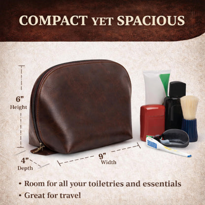 TheAntiq Genuine Leather Toiletry Bag for Men & Women, Leather Makeup Bag, Travel Dopp Kit Organizer with YKK Zipper, Handmade Cosmetics Case for Toiletries & Makeup (9 x 6 x 4 Inch)