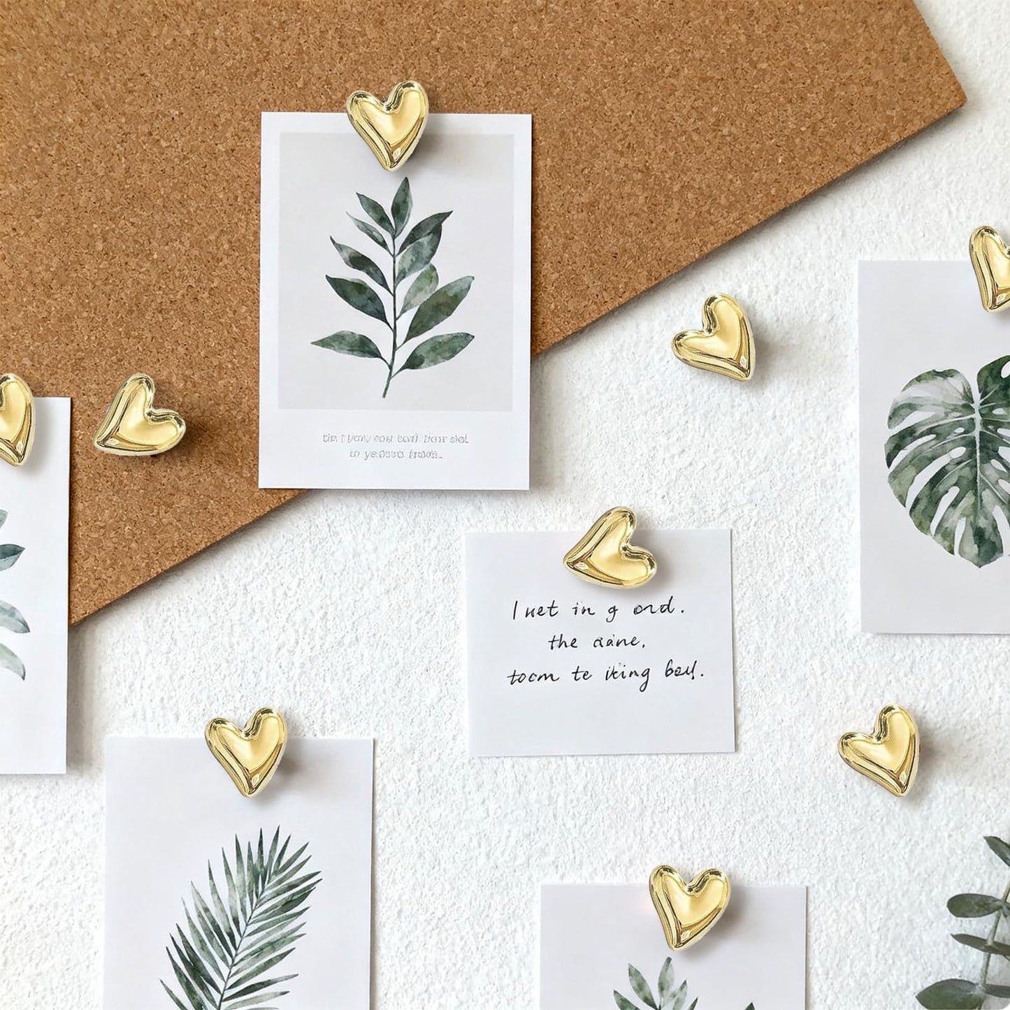 SSYHQAX 50 pcs of Cute Soft Wooden Board thumbtack with Golden Hearts can be Used for Photo Walls, memos, whiteboards, and Decorative thumbtack (Golden)
