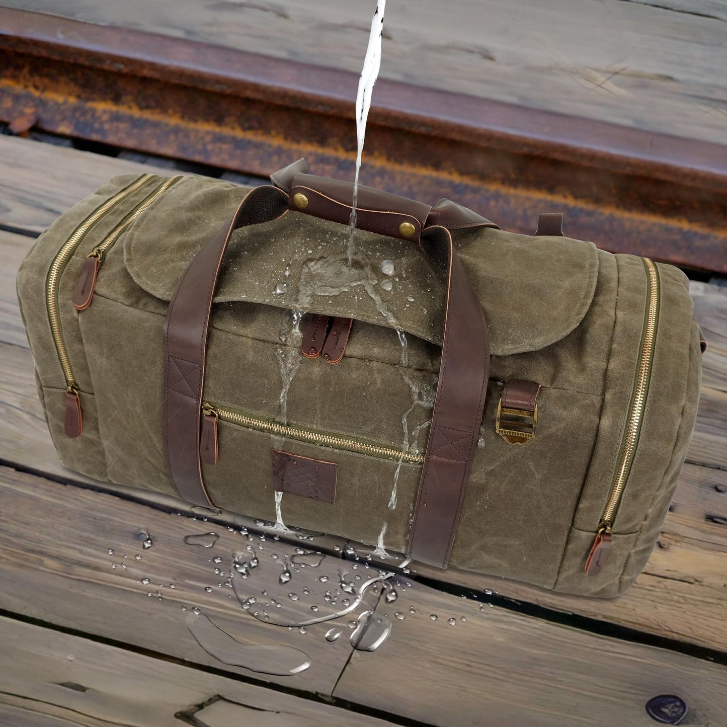 Densata Duffle Bag for Travel, 50L Waxed Canvas Duffle Bag Vintage Travel Bag Overnight Bag with Shoes Compartment Men (Vintage Grey, Large-50L)