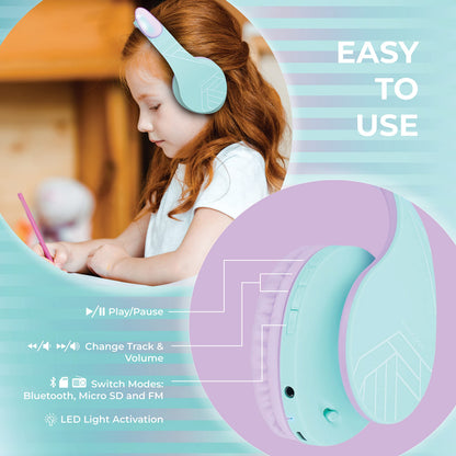 PowerLocus Kids Headphones Over-Ear, Bluetooth Wireless Headphones for Kids,with Microphone, Safe 85DB Volume Limited, Foldable with Carry Case, Audio Cable, Micro SD mode for Online Classes,PC,Phones