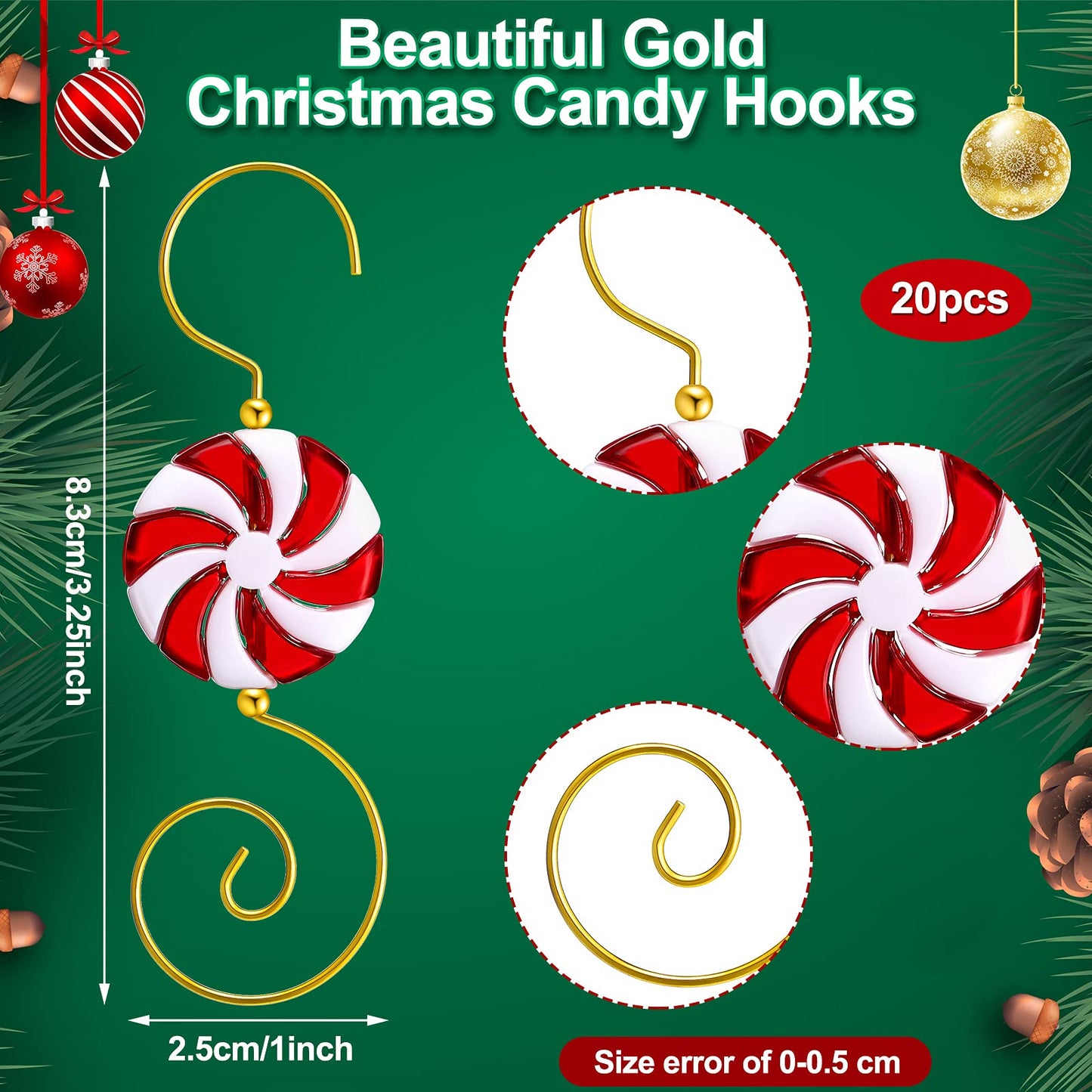 Hotop 20 Pieces Christmas Ornament Hooks Candy Ornament Hooks Candy Bead Wire Hangers Tree Decorating Hangers Decor for Christmas Tree Decoration