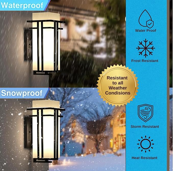 Outdoor Wall Light Fixtures, Exterior Waterproof Lanterns, Porch Sconces Wall Mounted Lighting with Modern Frosted Glass, Black Aluminum Wall Lamps for Patio Front Door Entryway, (Type_A 15.4''H)