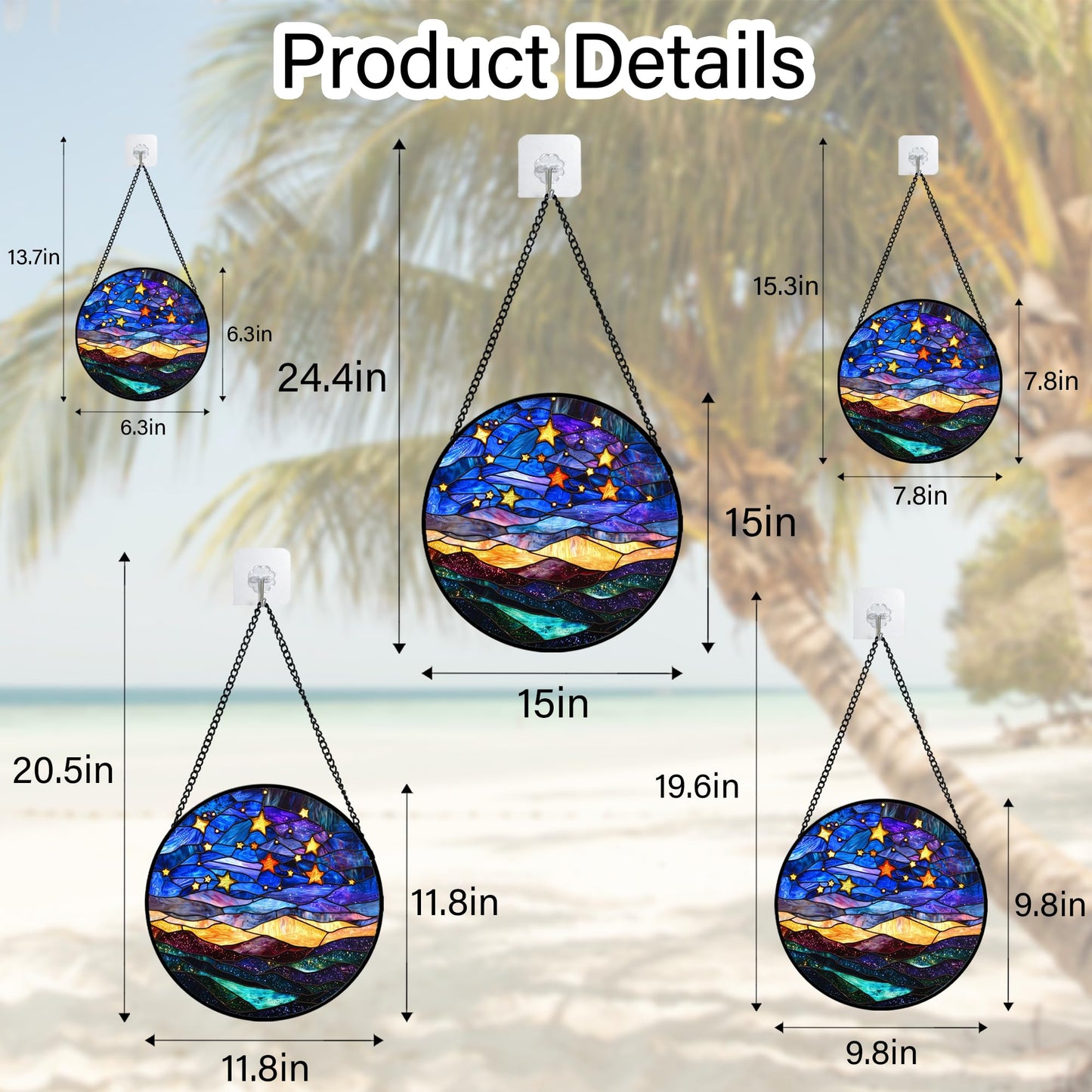 JOSUMALY Stained Glass Window Hanging, Blue Sky Gold Stars Abstract Landscape Suncatcher for Doors Window Home Sun Catchers Decor Mother's Day Birthday Gifts for Women, Men Mom 11.8 in
