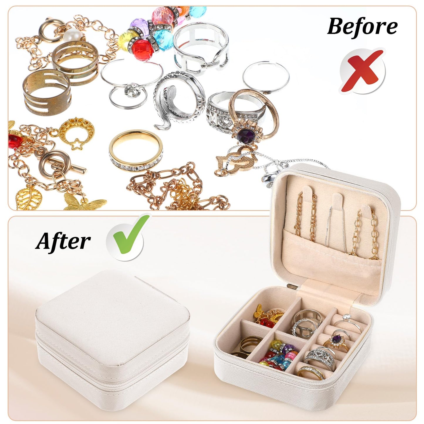 Nodaaiie 6 Pack White Travel Jewelry Case, PU Leather Mini Jewelry Organizer Box, Portable Earring Storage Box for Women, Girls, Bridesmaid Gifts(3.94 x 3.94 x 1.97 Inches)