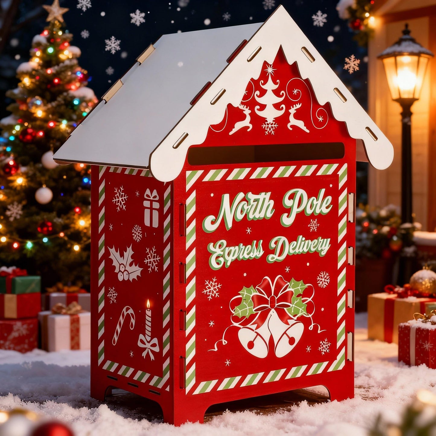BrightRow 13.8 x 9 x 7 Inch Christmas Mailbox Letters to Santa Claus Wooden Red North Pole Delivery Mailbox Retro Outdoor Delivery Postbox for Home Classroom Gift Wish List Mantel Entryway Decorations