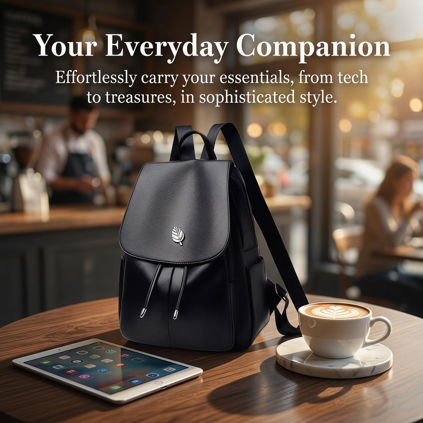 Drimzate Trendy Leather Backpack Purse for Women, Small Ladies backpacks Casual Lightweight Women Shopping Travel Daypack(A-Black)