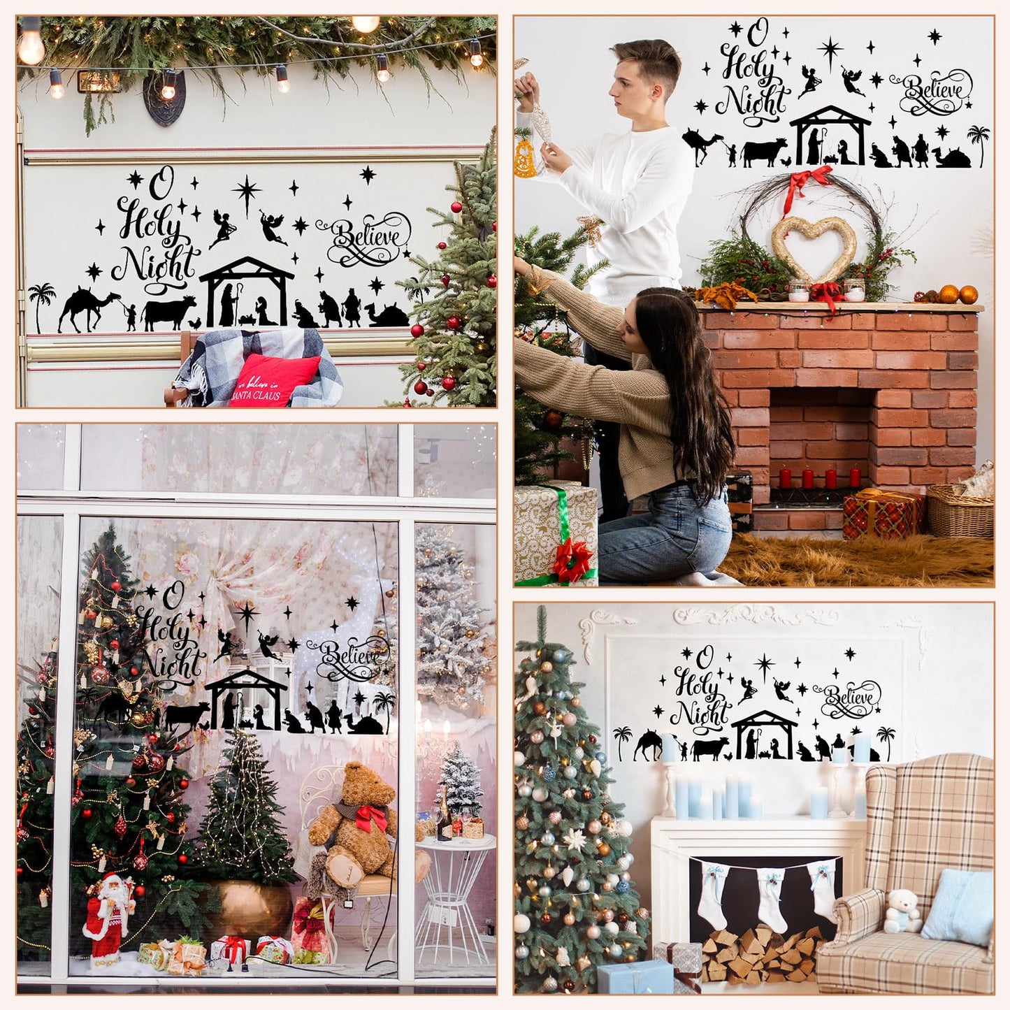 Chinco Large Christmas Nativity Scene Wall Decor Stickers Nativity Vinyl Wall Decal Christmas Decorations Religious Murals Modern for Xmas Room Decor, Black (O Holy Night)