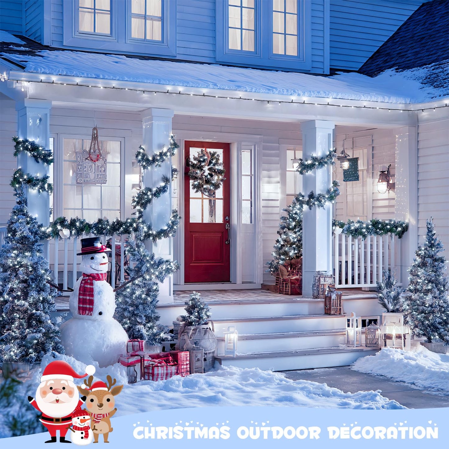 JMEXSUSS White Christmas Lights Outdoor Waterproof, Each 33 FT Battery Operated String Lights with Remote, 2 Pack 100 LED Christmas Tree Lights Indoor Outdoor for Party Garden Porch Yard Decor