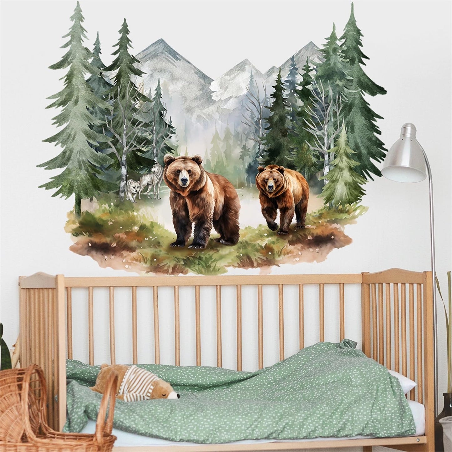 Brown Bear Dream Forest Wall Stickers, sacinora Wild Jungle Animal Wall Decals Removable Vinyl Peel and Stick for Living Room Bedroom Nursery Sofa TV Background Art Decorations