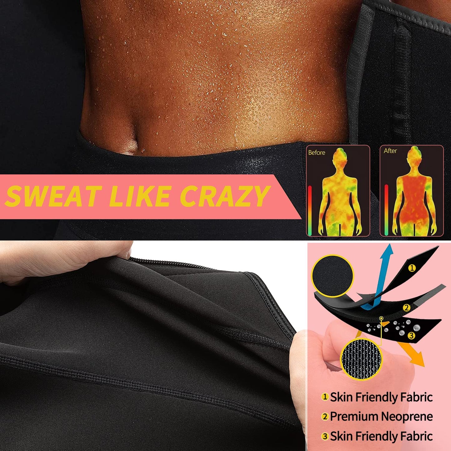 KIWI RATA Neoprene Sauna Waist Trainer Corset Sweat Belt with 2 Straps for Women Plus Size Compression Gym Workout Trimmer,#2 Hooks Black,X-Small