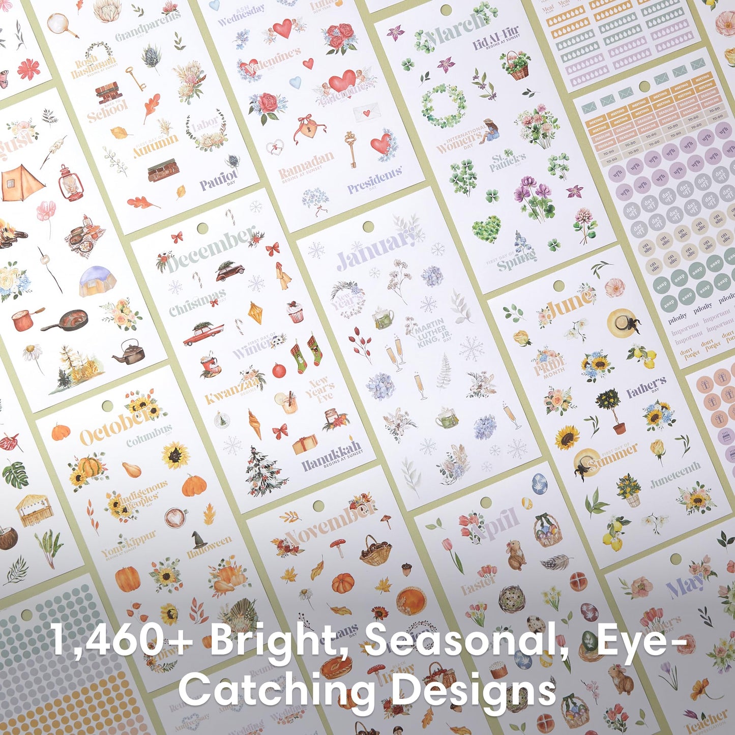 Blue Sky Sticker Book, Everyday and Monthly Planner Stickers, Undated, Glued with Bungee, 1460+ Stickers for Journals and Calendars (Floral, 4.5" x 9")