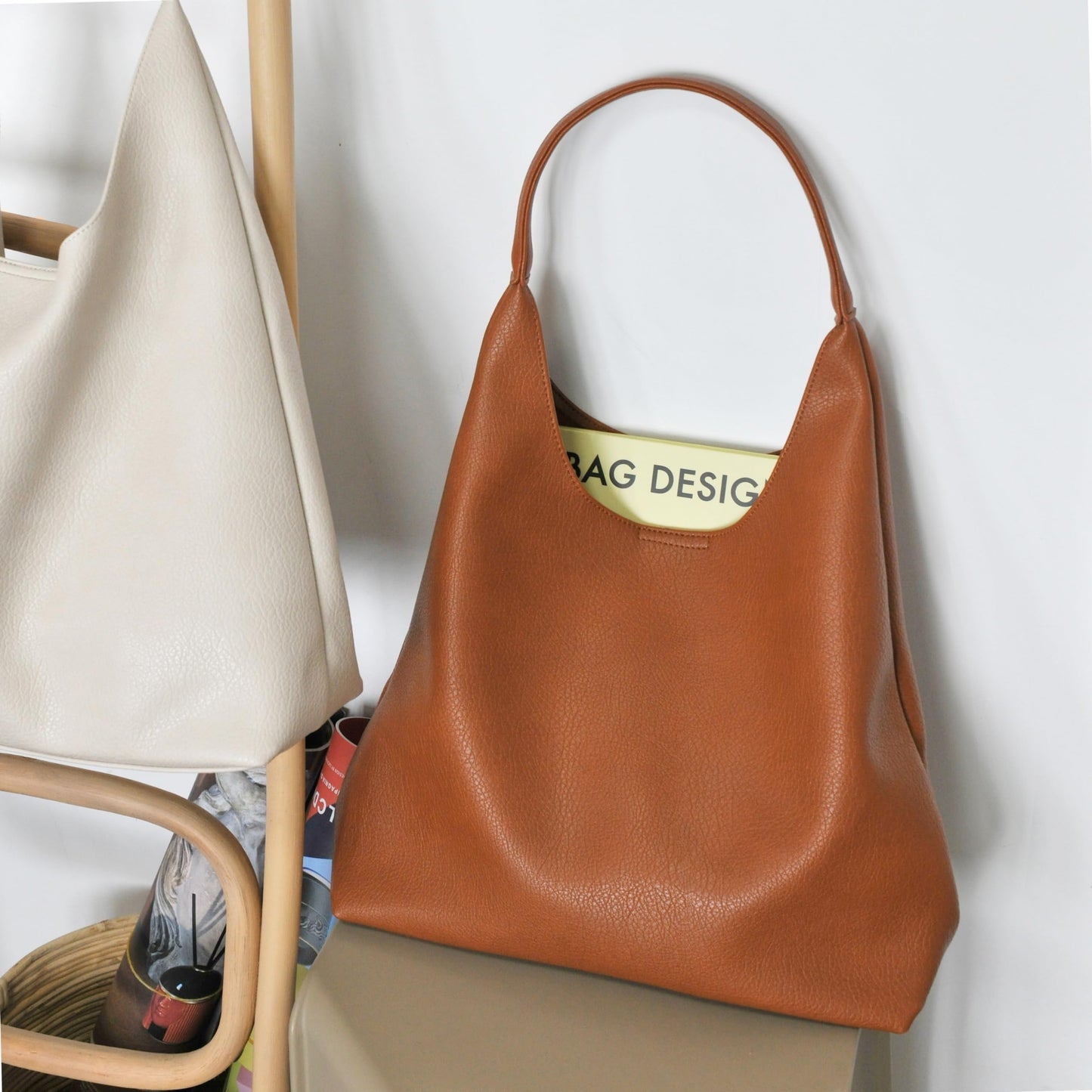 Hobo Bags for Women Soft Vegan Leather Shoulder Handbag Slouchy Tote Purses (Orange-brown)