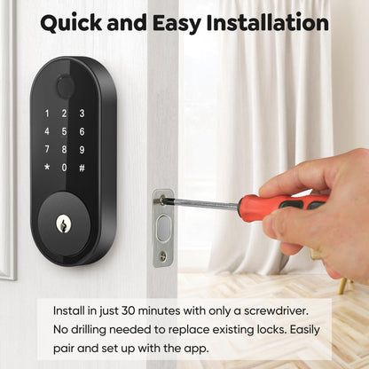 Keyless Entry Fingerprint Deadbolt Smart Lock: Digital Front Door Keypad with App Control, Electronic/Electric Deadbolt with Fingerprint & Code Access, Auto Locking, Easy to Install (Bright Brass)