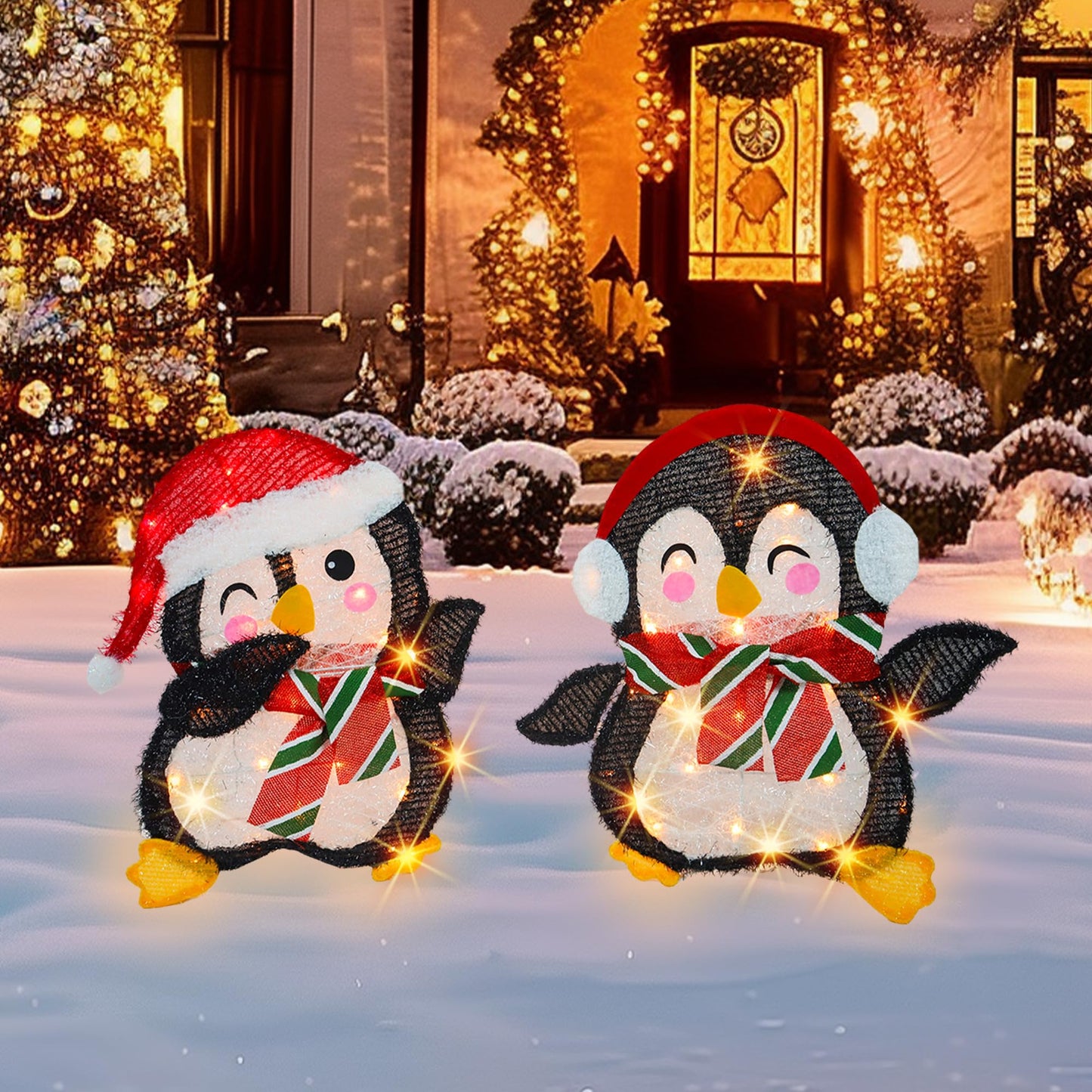 Dazzle Bright Christmas Decorations Outdoor, Set of 2 Lighted Penguins with 50 Lights, Light Up Xmas Decor for Indoor Outdoor Festive Holiday Garden Yard Lawn Patio