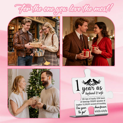 1 Year Anniversary Plaque Gift for Husband Wife, 1st Marriage Gift for Couple Ornament Decor Stainless Steel Puzzle Piece Decorative Signs Plaques YPP7
